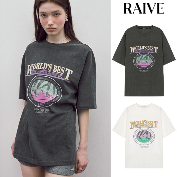 オーバーサイズ ワールド ベスト プリント 半袖 Tシャツ_2色