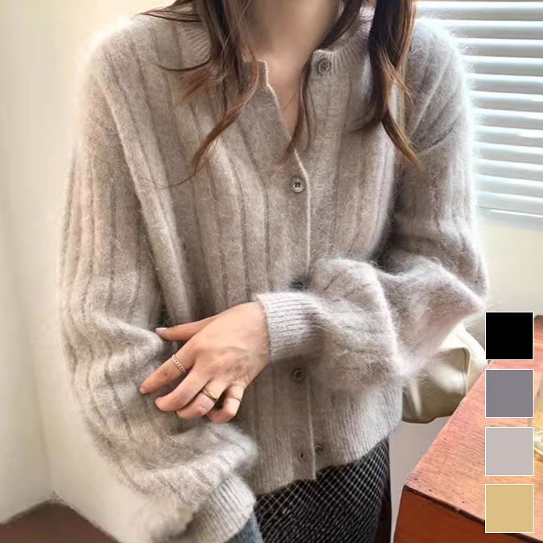 レトロなゆるふわ長袖カーディガン カーディガン 長袖 ニット セーター ゆったり クルーネック ドロ 5,839円