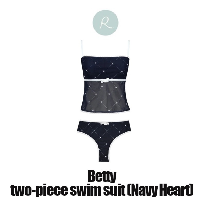 Betty two-piece swimsuit (navy heart) Ronnie Beachtown ベティ 2ピース 水着 VINTAGE STYLE ローニービーチタウン