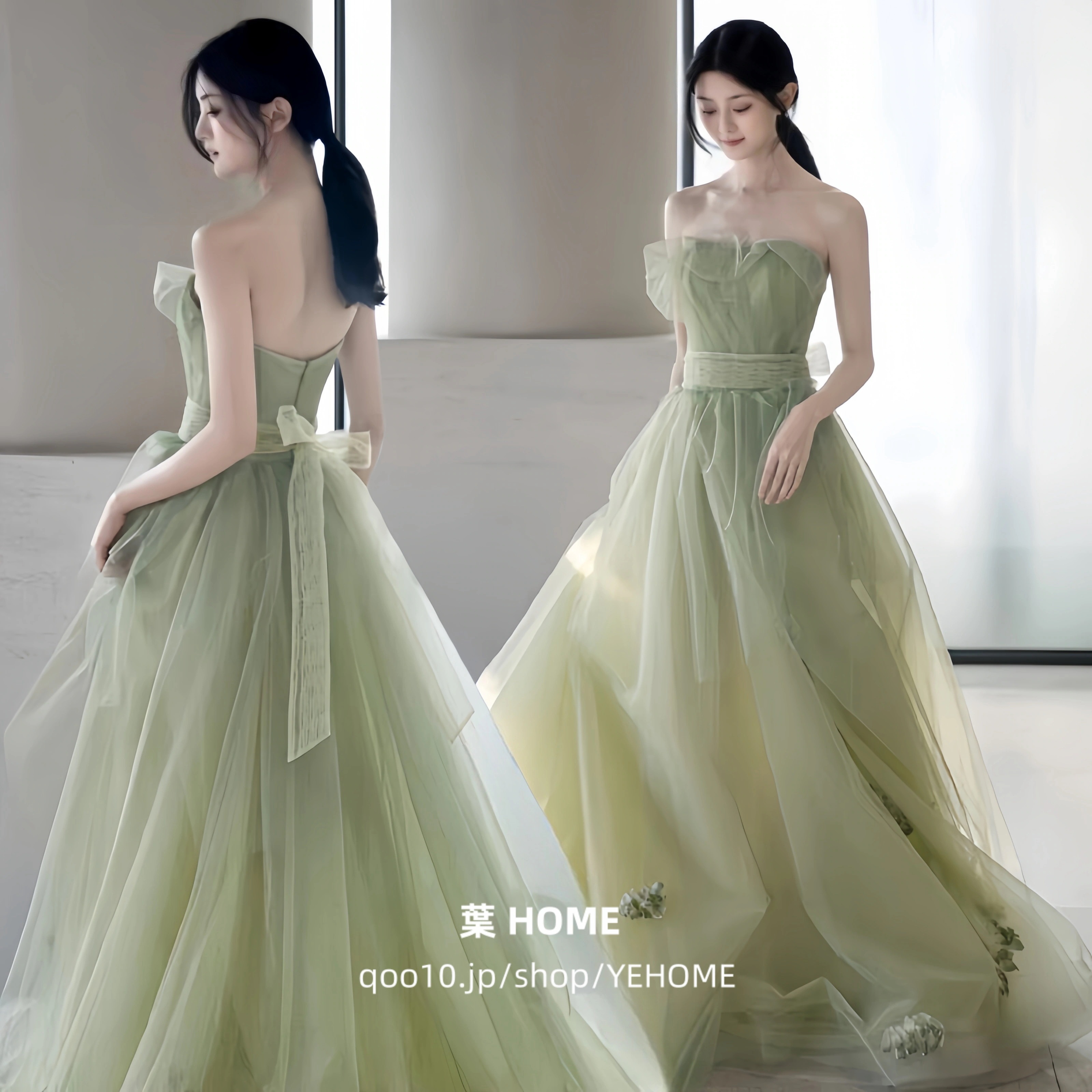 ウェディングドレス グリーン パーティードレス オフショルダー 花嫁ロングドレス 簡約 結婚式 二次会 レース お呼ばれ 挙式 姫系
