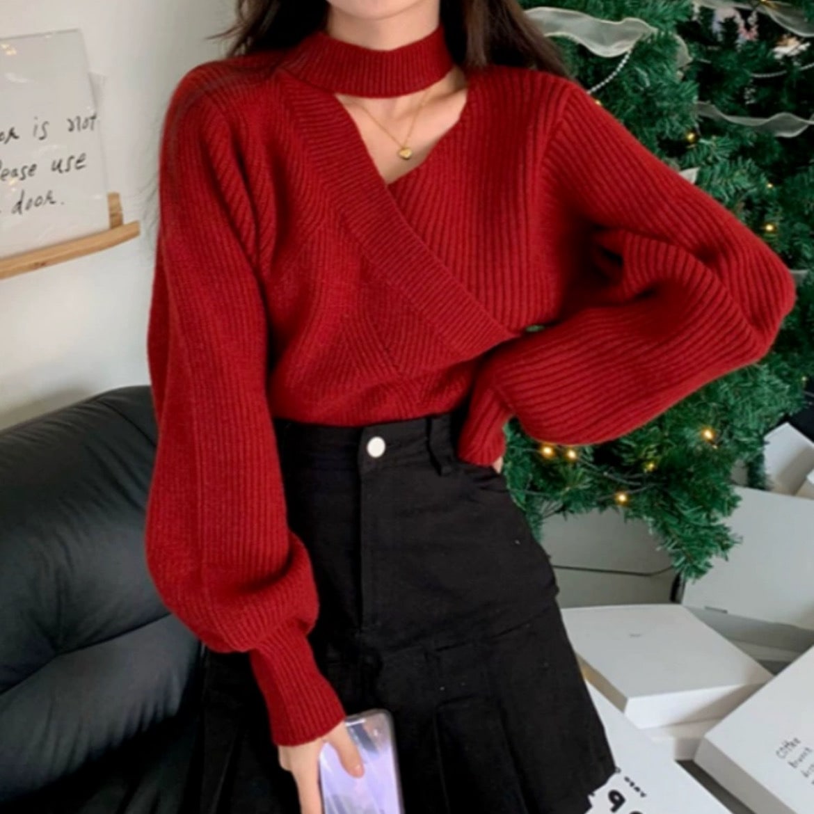 【2018年新作/冬春】レディース トップス ニットセーターバルーン袖 オーバー ハイネック 韓国スタイル お出かけ カラー1# F