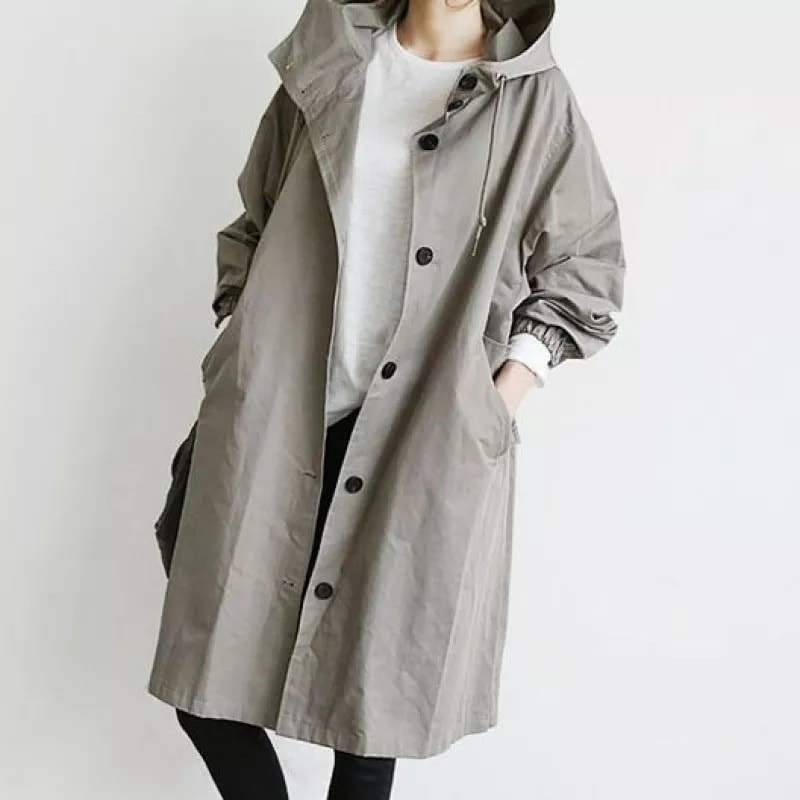 【韓国の人気爆発】 ファッション 無地 長袖 フード付き ポケット アウター ゆったり トレンチコート 5,316円