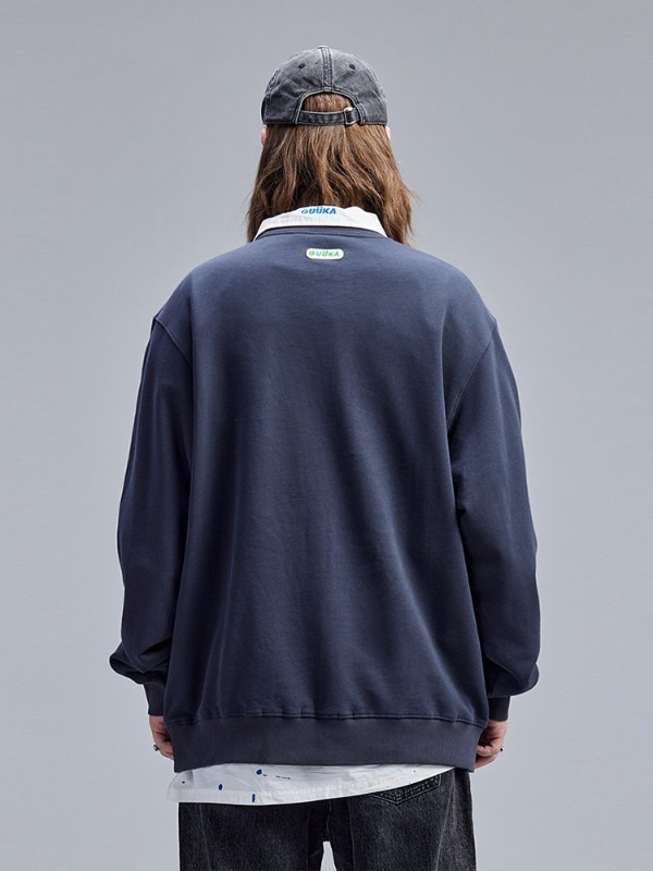 ダークグレー ラウンドネック スウェットシャツ メンズ 秋 トレンド カップル ヒップホップ アメリカン ハイストリート 純綿 トップス ルーズ