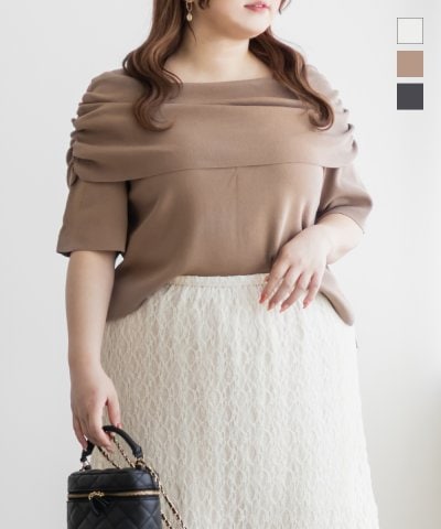 大きいサイズ レディース LL 3L 4L XL XXL XXXL CLETTEオリジナルオフショル風リブニット