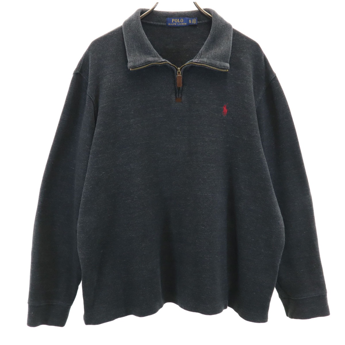 長袖 ハーフジップ ニット XL チャコールグレー メンズ 古着