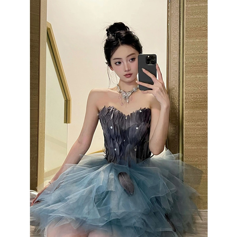 バースデーパーティードレスブトップドレス娘の成人式ドレステール付きプリンセスチュチュドレス