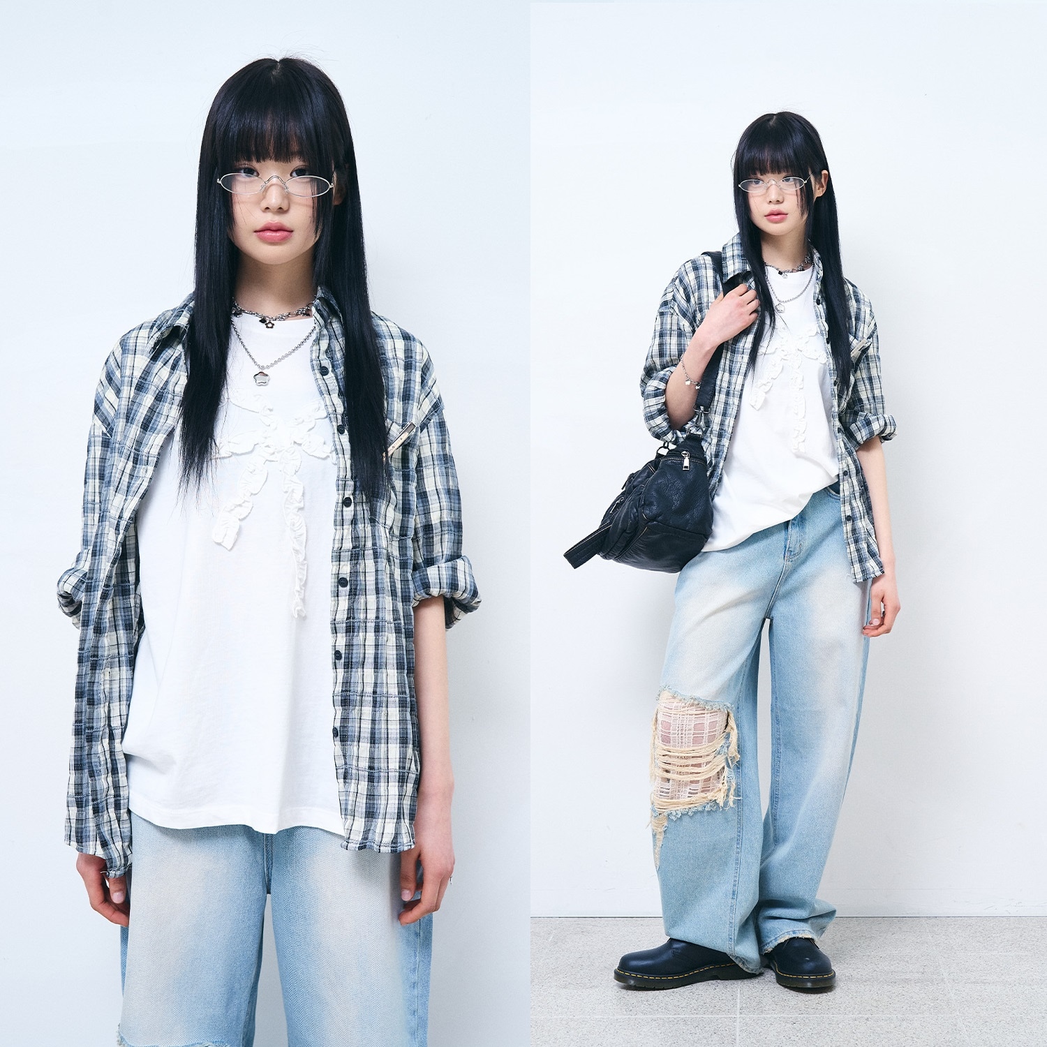 [韓国スタイルファッション] 24S / S Windowsペインクリンクルチェックシャツ 6,698円