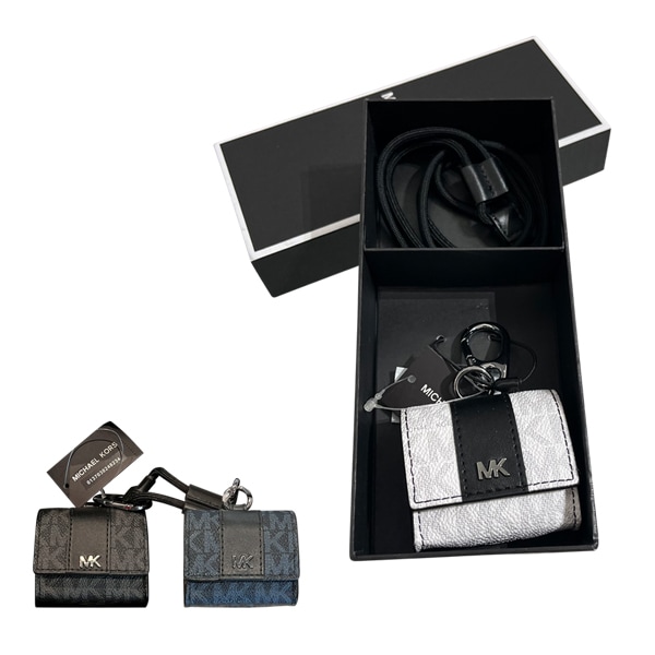 即発 正規品 USA直送 アウトレット MKシグネチャー PVC Air Pods ケース ワイヤレスイヤホン ギフティング ネックストラップ付き 3