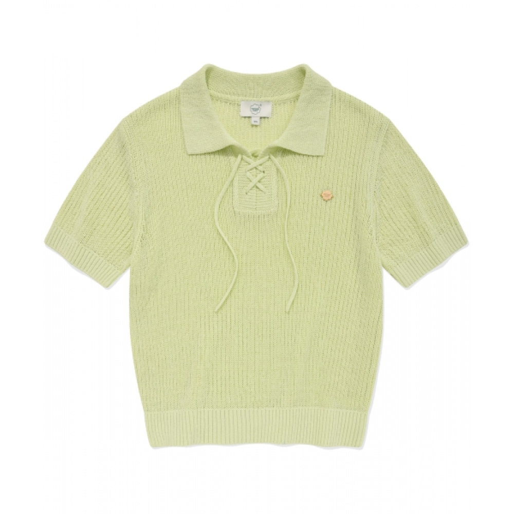 COVERNAT 女性用首輪レースアップクロスハーフニットライトライム