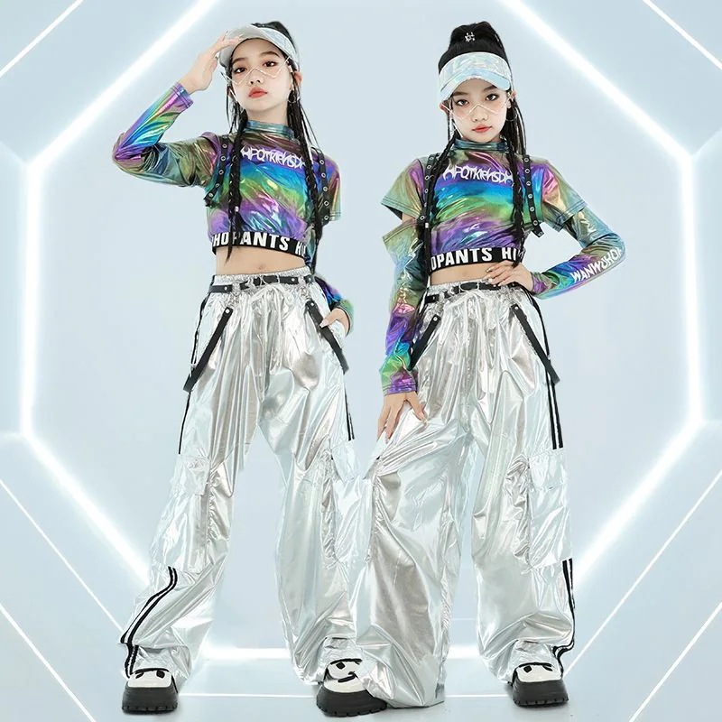 ジャズダンスの服装の女の子のファッションのクールな流行のスパンコールの出演服の子供のジャズのヒップホップのスーツの子供の街のダンスのファッション服
