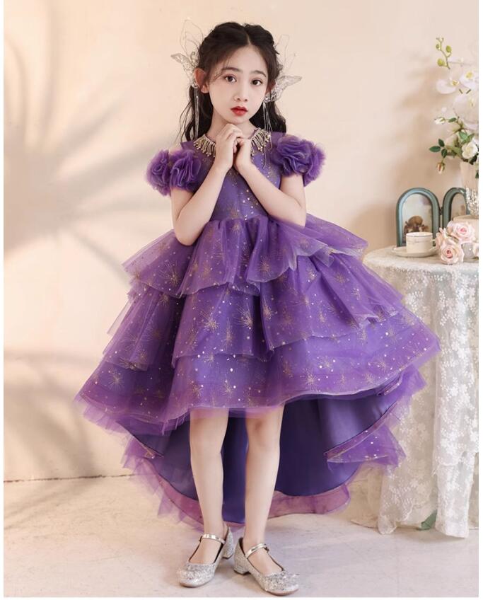 女の子 ドレス パープル 子供服 フラワーガール フォーマルワンピース フォーマルドレス フォーマル 子供ドレス 子どもドレス ジュニア 子ども服 撮影 中学生 高校生 ピアノ発表会 演奏会 結婚式