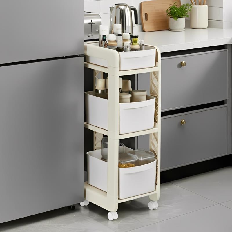 キッチンワゴン 隙間収納 3段 キャスター付き 引き出し 収納ラック 組み立て簡単 調味料 小物 台所 本 文具 お菓子 収納カート 隙間ラック リビング バスルーム オフィス 台所 洗面所 冷蔵庫横