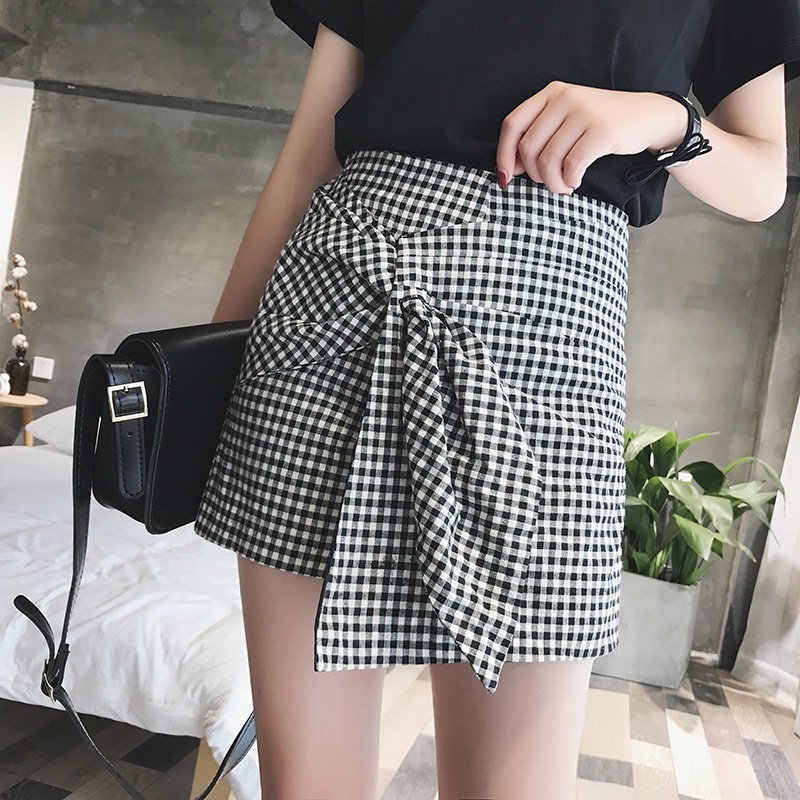 3012.ハイウエスト チェック柄カジュアルショートパンツ