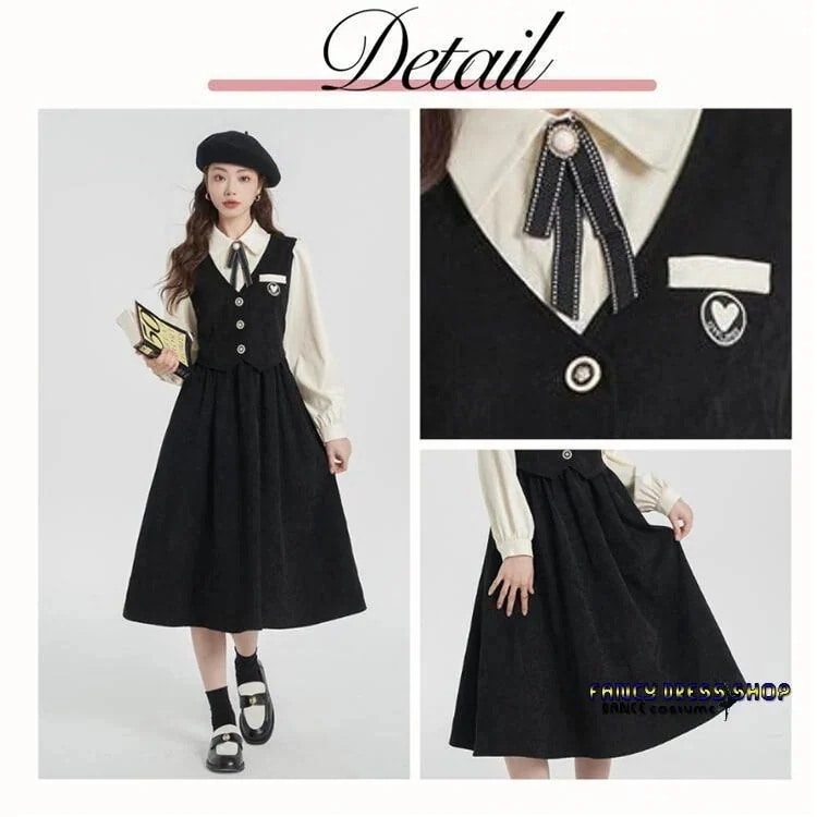 ラケット陸上格闘技ダンス黒白 ブラック 春 秋 ホワイト おしゃれ ワンピース 冬 日常着 中学生 女 通学 高校生 卒業式 お受験 スクール 発表会 卒業式 重ね着風 制服 面接 【制服標準