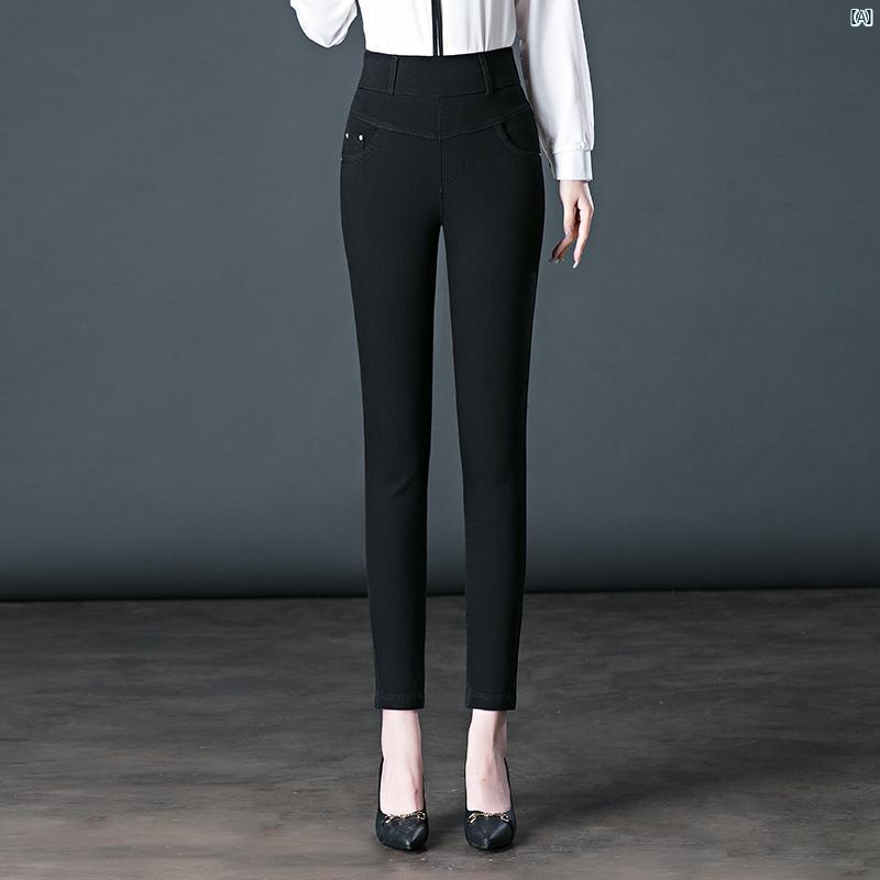 ハイウエスト ジーンズ レディース パンツ 春秋 スリム 耐久性 腹 タイト 大きいサイズ クロップド 九分丈