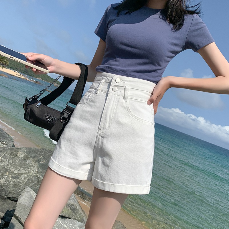 ボトムス ワイドパンツ デニムパンツ ショートパンツ ホットパンツ ミニ ミニ丈 ショート ショート丈 膝上 ワイド ハイウエスト デニム カラーデニム きれいめ シンプル カジュアル 大人 上品