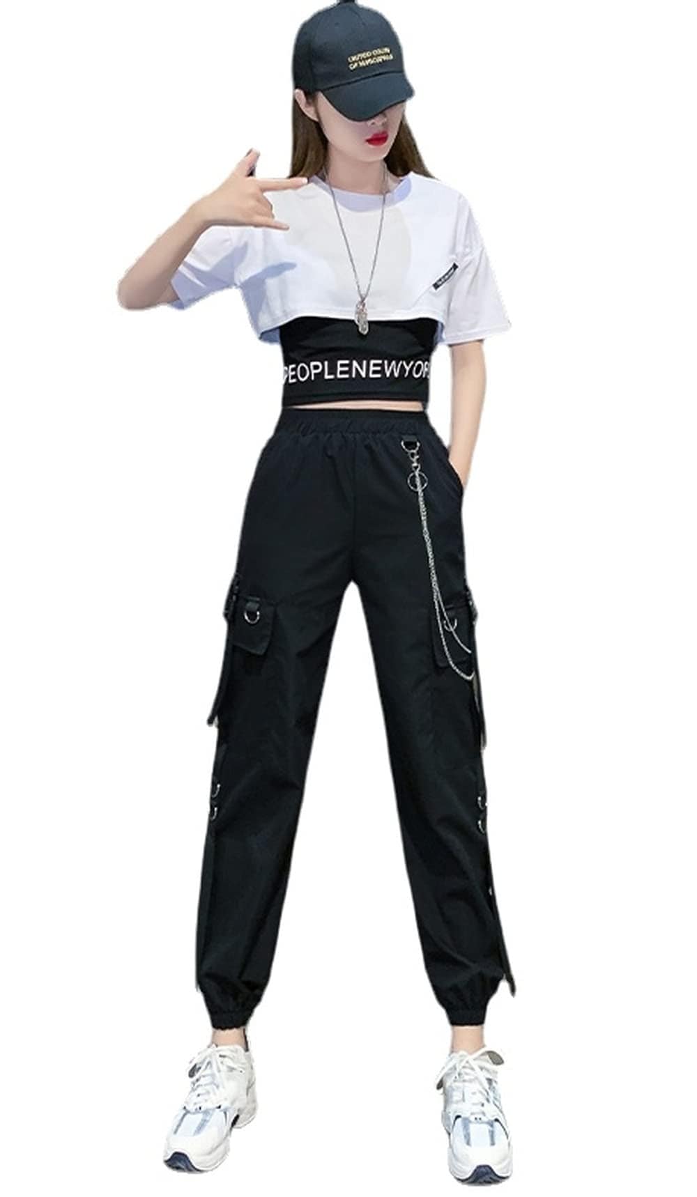 ゾシーフェックス ダンス衣装 韓国ファション ジャズ ダンス レディース 上下セット ヒップホップ スポーツ服 おしゃれ 大人 ダンス ゆったりサイズ 白 黒 演出