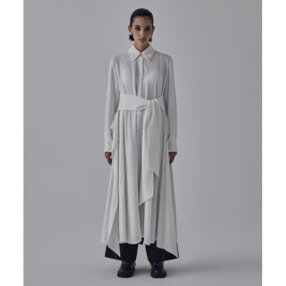 TREEMINGBIRD Velboa Stripe Strap Long Shirt OnePiece Wh