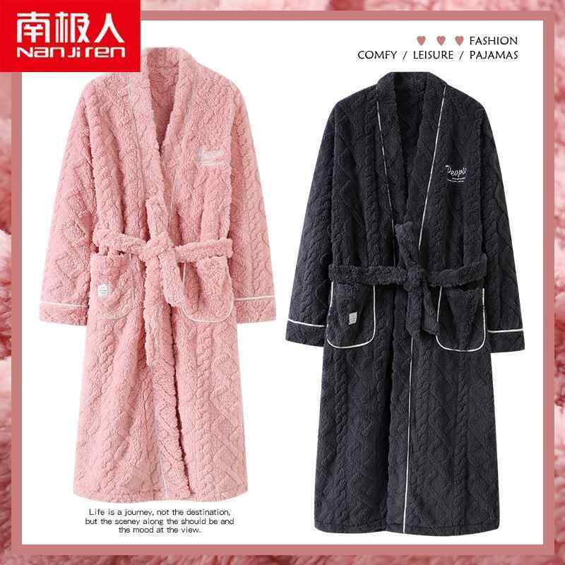 メンズ 秋 冬 ナイトガウン 女性 フランネル カップル バスローブ ロング コーラル フリース バスローブ 厚み ベルベット