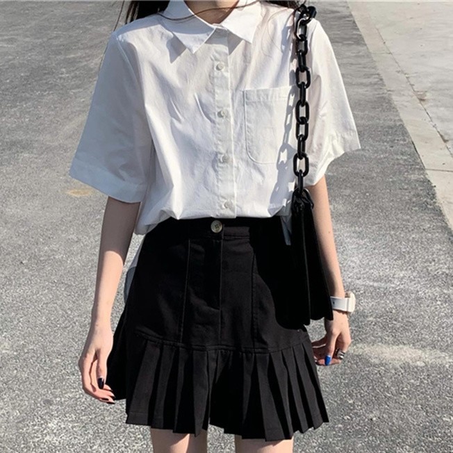 2026 ゆったり 半袖 白 シャツ レディース 学生 シャツ 薄手 レトロ トップス1162