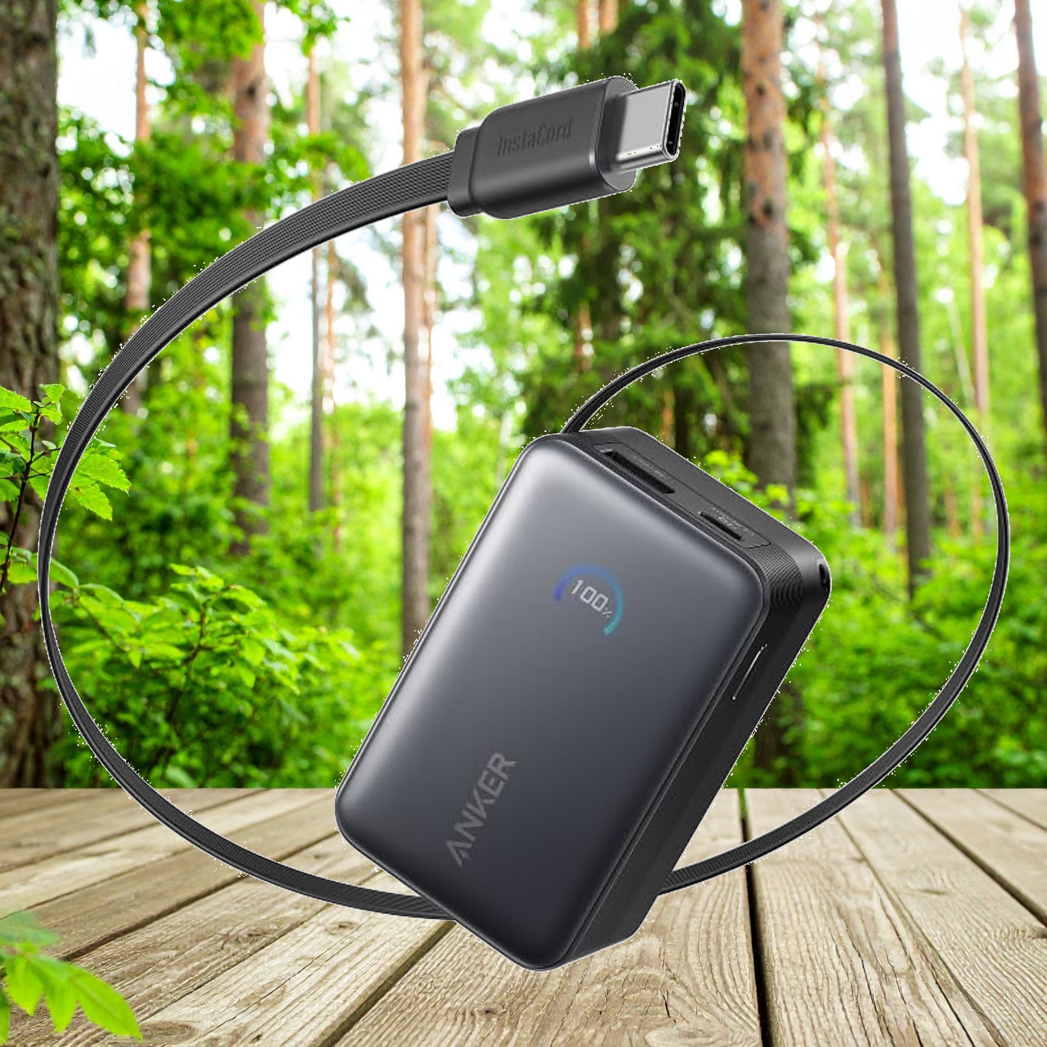 Anker Nano Power Bank (10000mAh, 45W, 巻取り式 USB-Cケーブル) 10000mAh 45W出力 LEDディスプレイ搭載USB-Cケーブル一体型巻取り式ケーブル