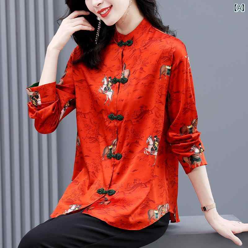 レディース シャツ ブラウス チャイナ風 長袖 アーバン ノーブル スタイリッシュ ショッピング オフィス コーデ