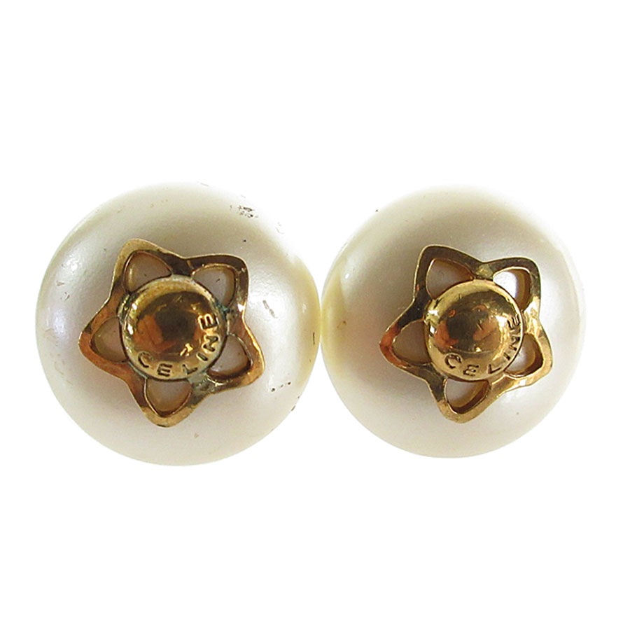 セリーヌ CELINE イヤリング メタル/レジン シャンパンゴールド×ゴールド レディース k0061a