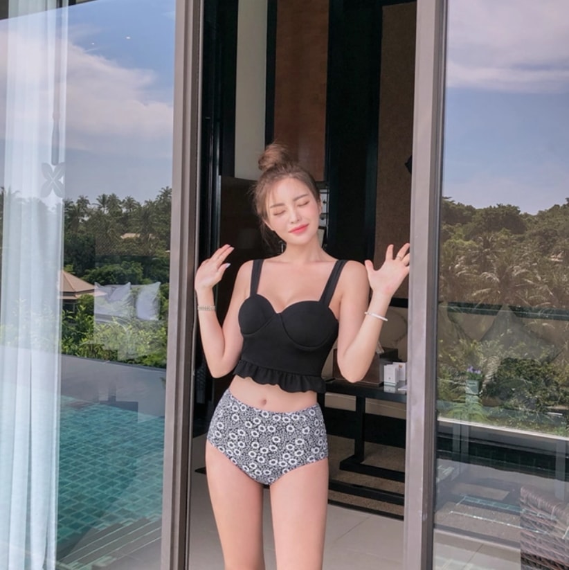 水着 ビキニ セパレート 上下セット かわいい シンプル カジュアル ナチュラル 大人っぽい キュート 花柄 無地 リゾート 旅行 温泉 プール 夏 海 こなれ感 M L XL ブラック