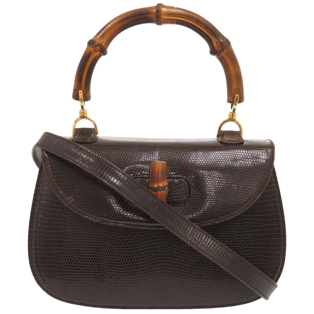 美品 2WAY 000 46 0633 ハンドバッグ バンブー/リザード ブラウン 0415【中古】 レディース