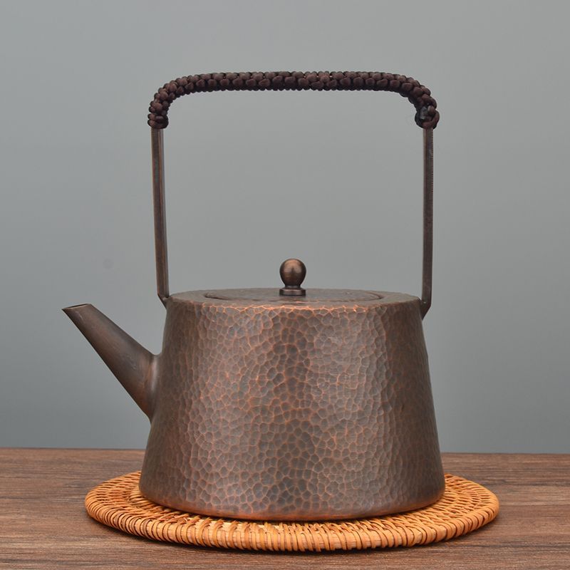 煎茶道具 手作りの厚手の銅鍋 銅ティーポット湯沸かし 湯沸 槌目 急須 水注し 水差 水指 薬缶 ヤカン 銀瓶 ケトルレトロハンマーパターンアウトドアキャンプティー醸造ハンドルカンフーティーセット
