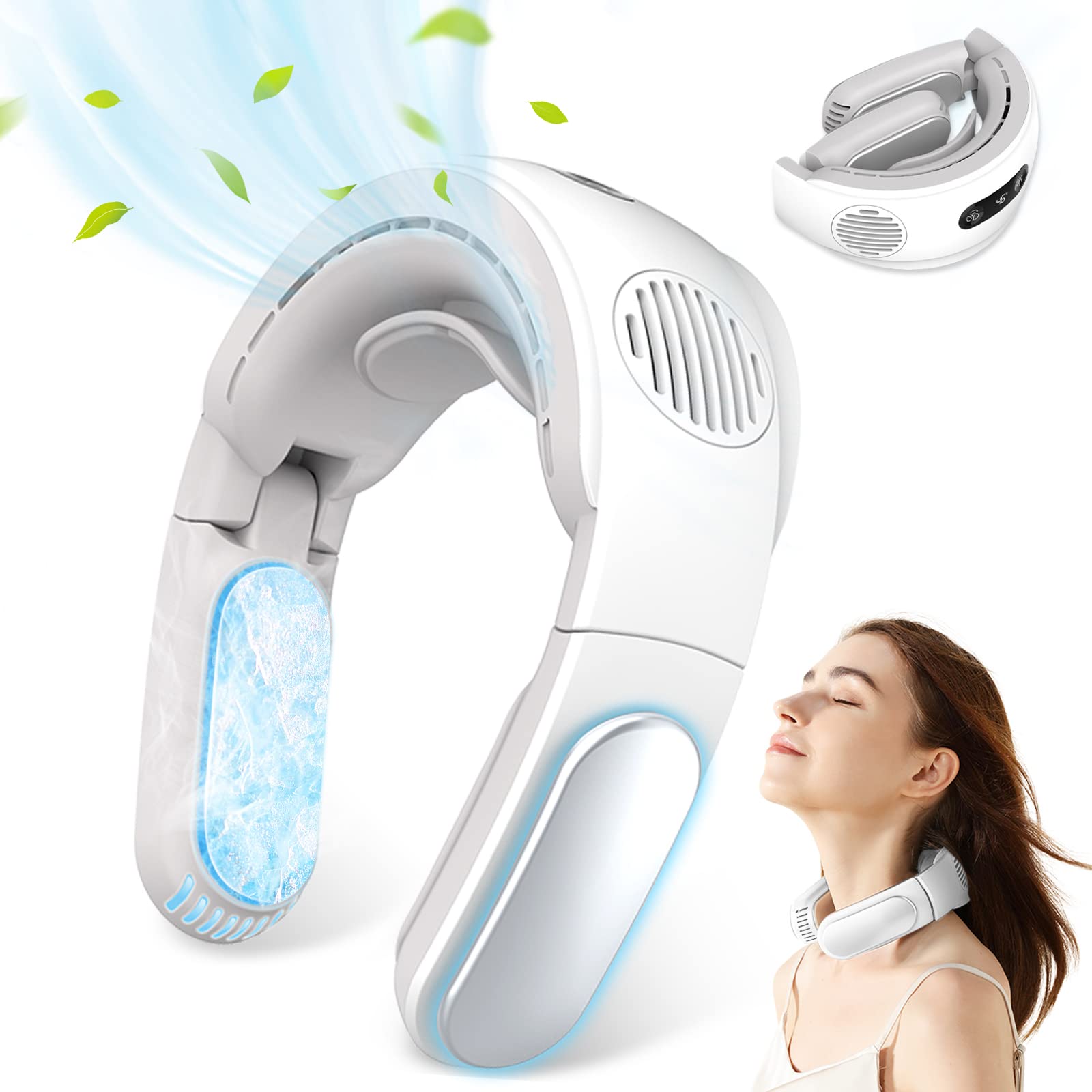 Favoreal 首掛け扇風機 ネッククーラー【2025新版 ネックファン 冷却プレード付き 瞬間冷却】携帯扇風機 羽根なし 5000mAh大容量バッテリー USB充電式 大風量3段階調節 長時間連続