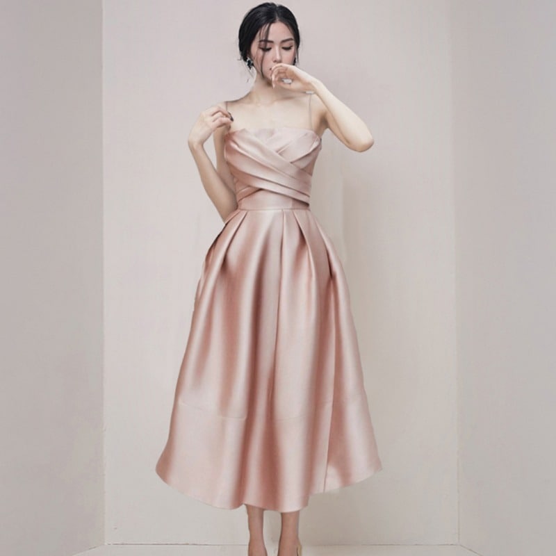 ドレス ワンピース レディース ウェディング パーティー 二次会 披露宴 演奏会 発表会 ステージ 舞台 キャバ 衣装 ラウンジ クラブ 膝下 ミモレ 袖なし タイト スリム フレア カクテル