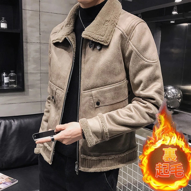 ムートンジャケット メンズ ムートンコート ジャケット ブルゾン 裏起毛 裏ボア 厚手ジャケット 防寒 防風 秋冬用 軽量 無地