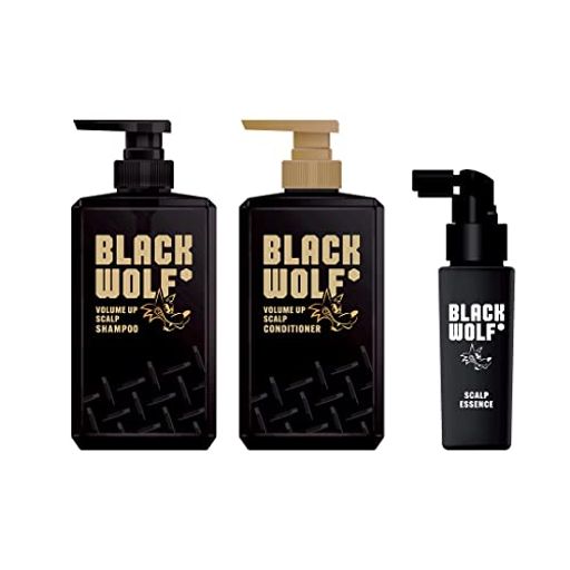 BLACK WOLF(ブラックウルフ) 【噂の黒いシャンプー:ヘマチン(毛髪補修成分)配合】ブラックウルフ ボリュームアップ スカルプ シャンプー&コンディショナー + スカルプエッセンス(サンプル)