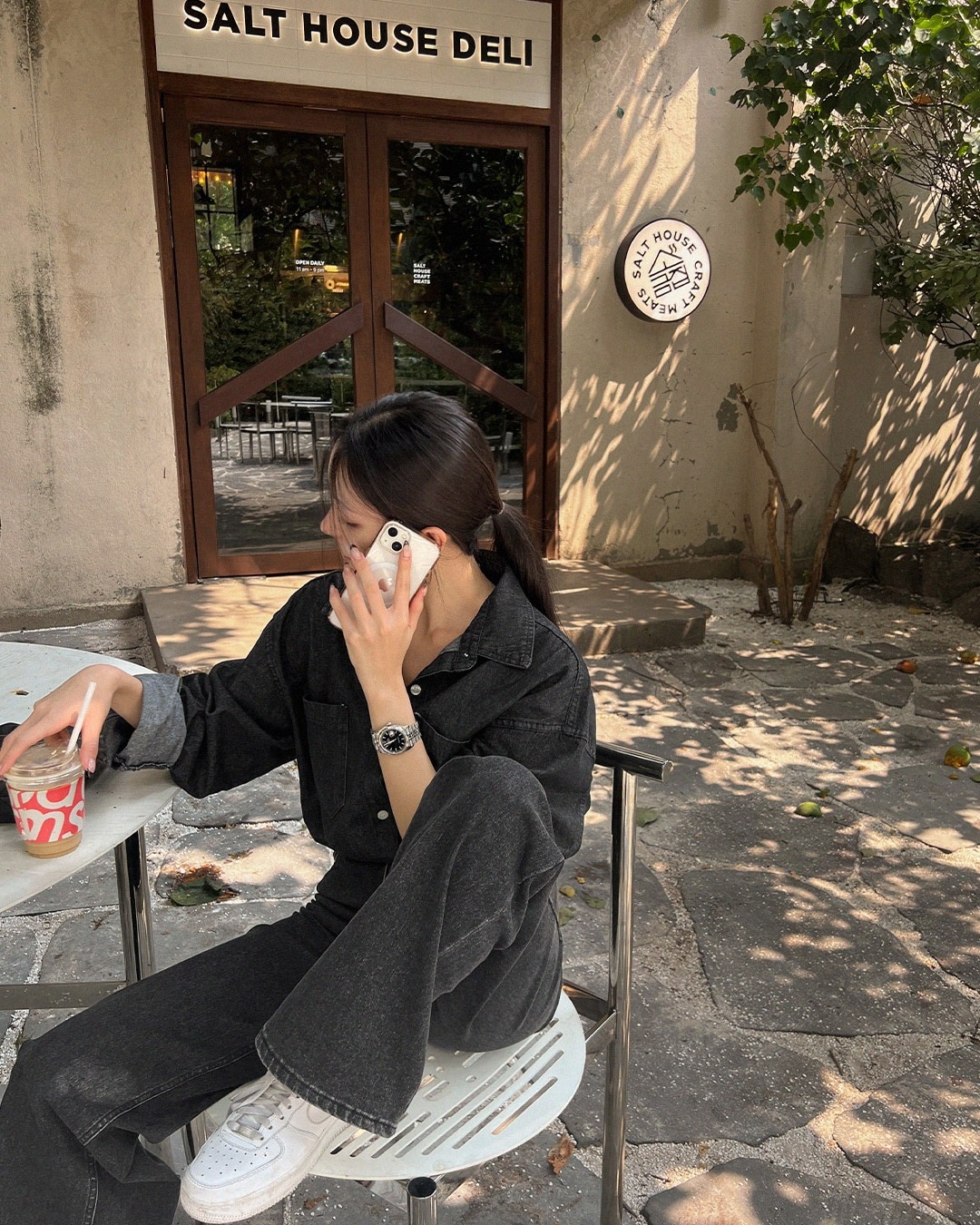 ハイウエストワイドデニムパンツ韓国ファッション レディース