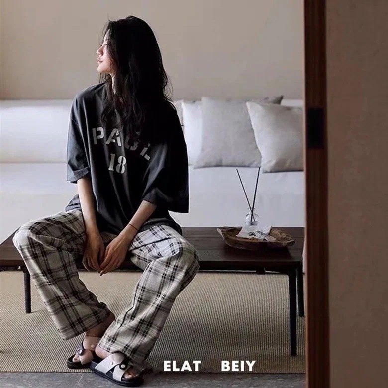 ルームウェアパジャマセットアップ ルームウェア キュート 薄手 夏 ルームウェア ルームウェア お肌に優しい 半袖+ズボン カートゥーン柔らかい レディース モダール 響かない!シームレス2点セット