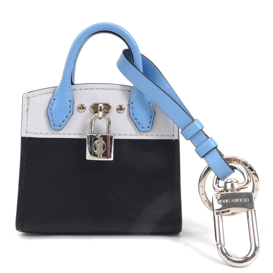 ルイ ヴィトン LOUIS VUITTON チャーム キーリング シティ スティーマー キーホルダー レザー ブルー系×ブラック ユニセックス MP1786 h29995i