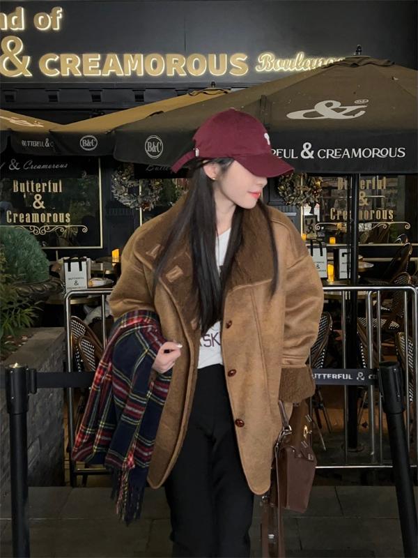 秋冬防寒 あったかアウター 韓国風コートスタイルアップ かわいい ブルゾンファー付きファッション系裹起毛大人ゆったりカジュアルストリートサイズレディースムートン襟ゆるダボ シルエット学生通学丈 5,468円