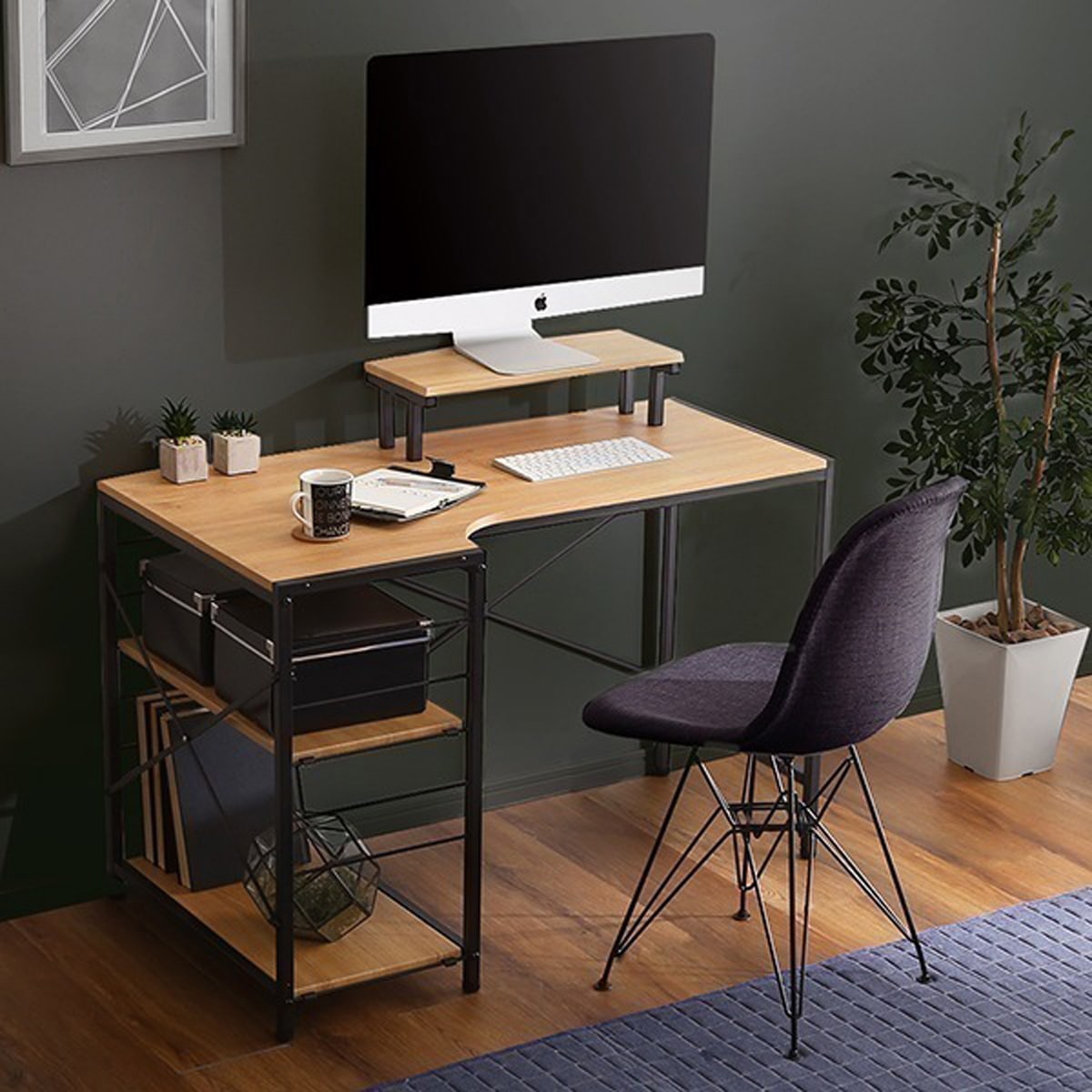 ヴィンテージ風L字パソコンデスク 机 パソコン 勉強 テレワークに デスク単体