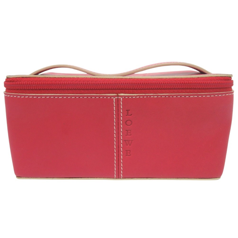 美品 小物入れ コスメポーチ ポーチ レザー/レザー レッド 0470【中古】 レディース