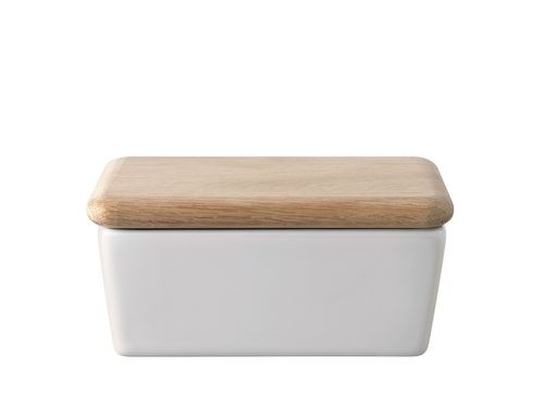 LSA(エルエスエー) バターケース ウッド蓋付き ホワイト 高さ7cm DINE(ダイン) P030-00-997