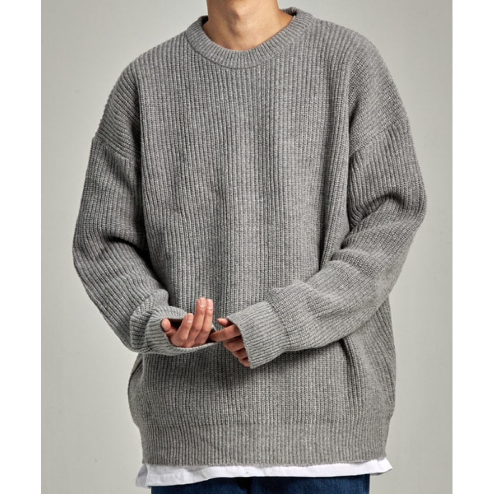 TAKEASY ラムスウールクルーネックオーバーニット（グレー）