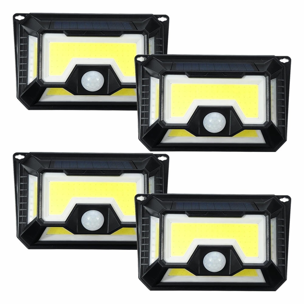 驚きの安さ4個セット 154LED COB ソーラーライト ウォールライト 人感 センサーライト PIR 夜間自動点灯 IP44防水 太陽光充電 屋外 玄関灯 壁 JY1818-COB-4SET