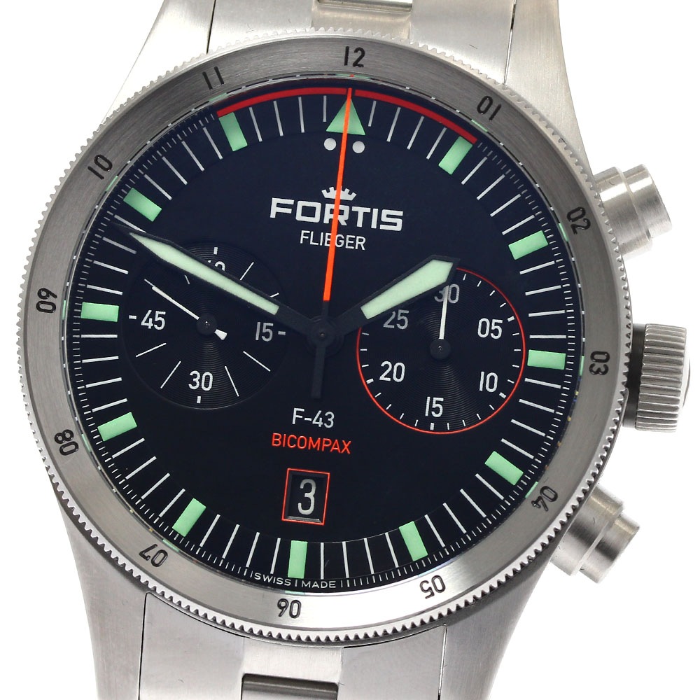 フォルティス FORTIS F424.0004 F-43 フリーガー デイデイト 自動巻き メンズ 極美品 箱付き_892408【中古】