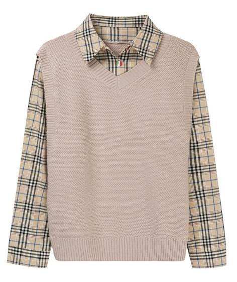 重ね着風 レディース トップス シャツ 7分袖 襟付き 角襟 ストレート かわいい 大人可愛い きれいめ カジュアル 上品 おしゃれ かっこいい レトロ クール エレガント 存在感 キュート カントリ