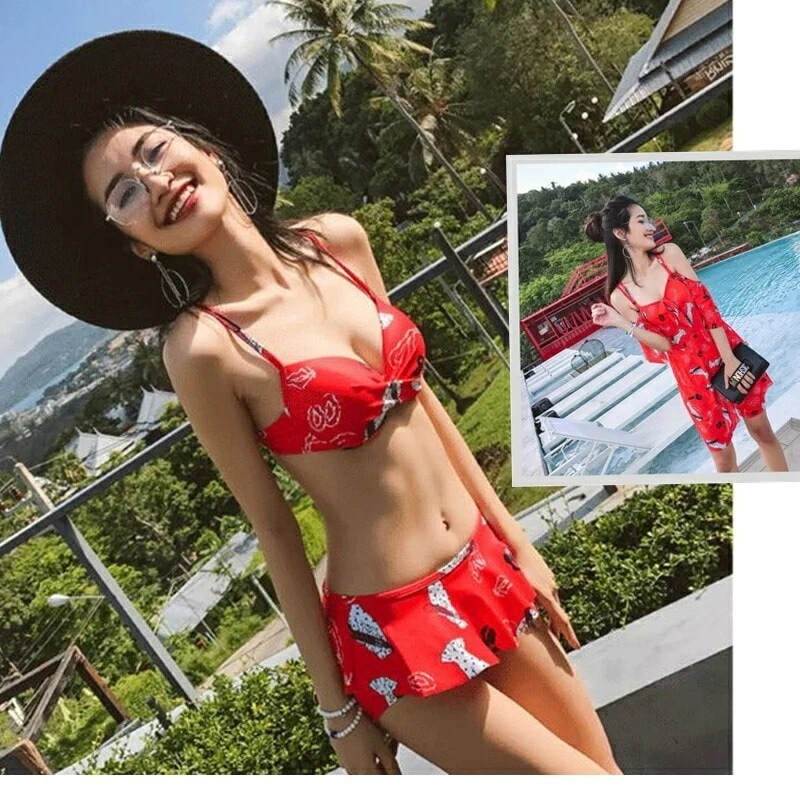 ワンピース 水着 レッド 3点セット -244 ワンピース 海 旅行 新婚旅行 温泉 海外 リゾート セレブ ハワイ旅行 グアム パリ島 ハミルトン島 モルディブ ドバイ 沖縄 新婚旅行