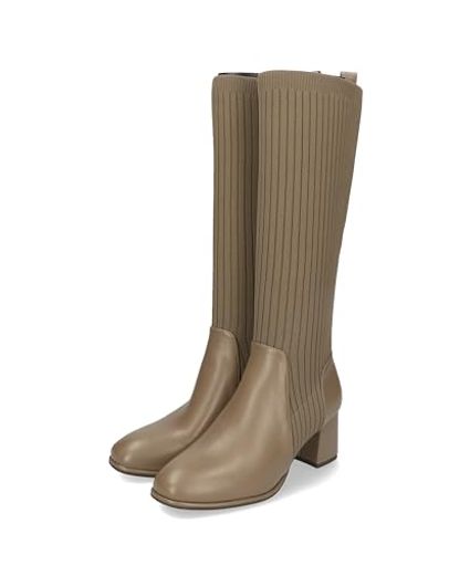 ロングブーツ レディースブーツ 膝下 ニット素材 6CMヒール 柔らかい ストレッチ 伸縮 31509 BROWN 25.0 CM~25.5 CM