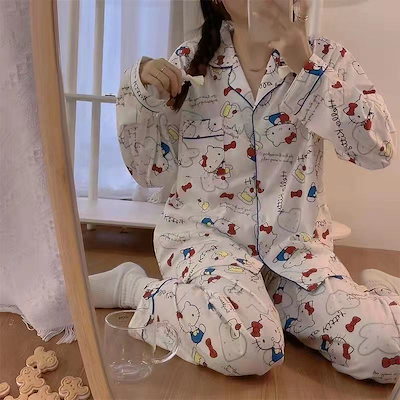 レア ハローキティ パジャマ上下セット Qoo10] ハローキティ パジャマ 上下セット 長袖