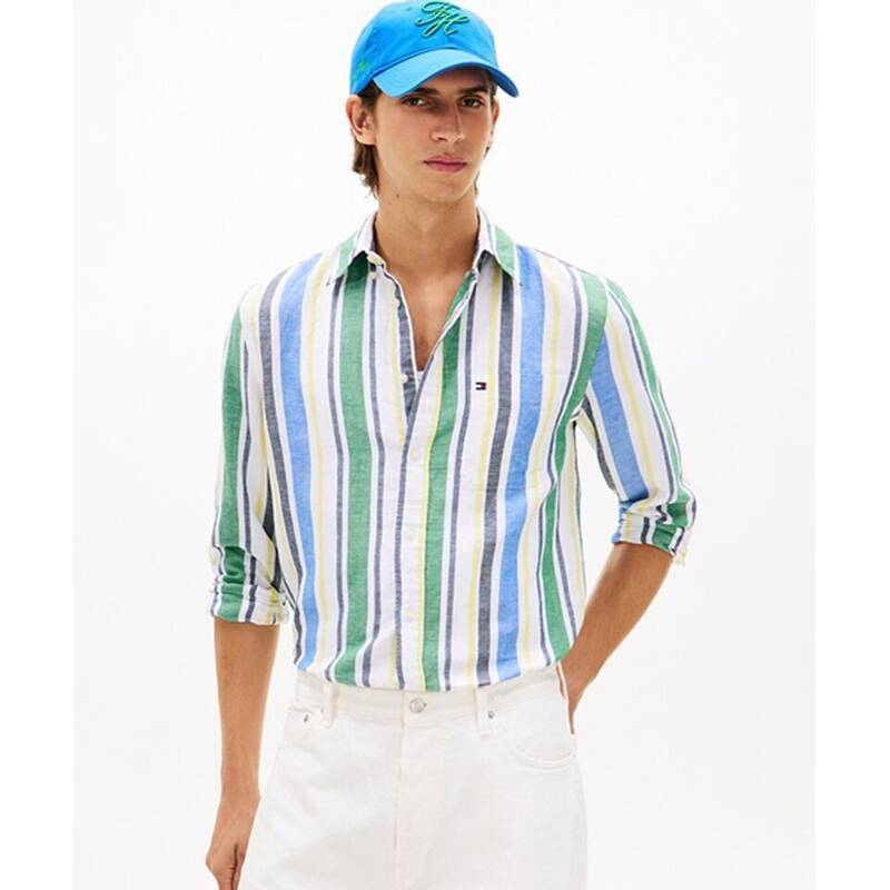 トミー ヒルフィガー Tommy Hilfiger TOMMY HILFIGER [レギュラーフィット] リネン混紡 太ストライプシャツ (T12G1WSH640MT10CD) T12G1WSH640