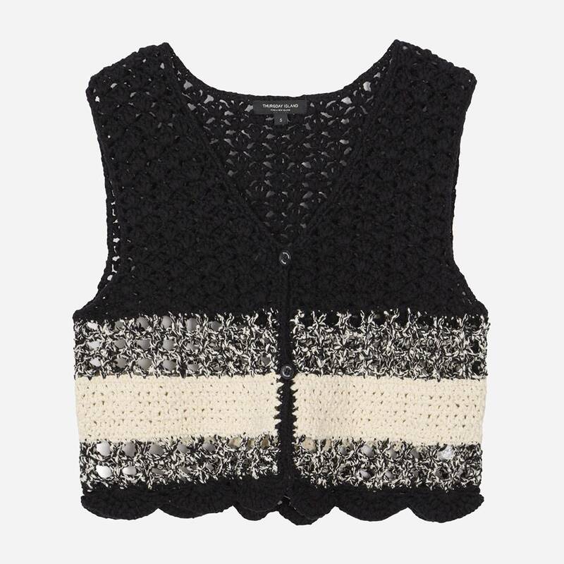 [レディース]カラーブロック ハンドメイド ニットベスト(T264MVT242W)